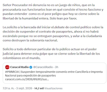 Petro pidió ayuda internacional para evitar la suspensión - crédito @petrogustavo/X