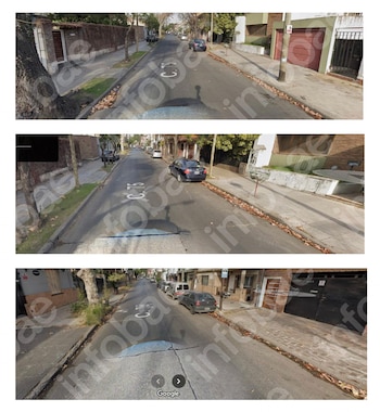 Un perito mecánico recurrió a imágenes históricas de Google Maps para confirmar la presencia del pozo en la calzada al momento del accidente. Imagen del informe pericial (Poder Judicial)