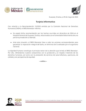 IMSS Bienestar emita postura tras informa de la CNDH