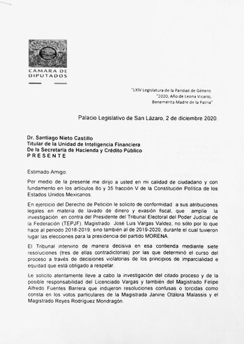 Primera parte de la carta