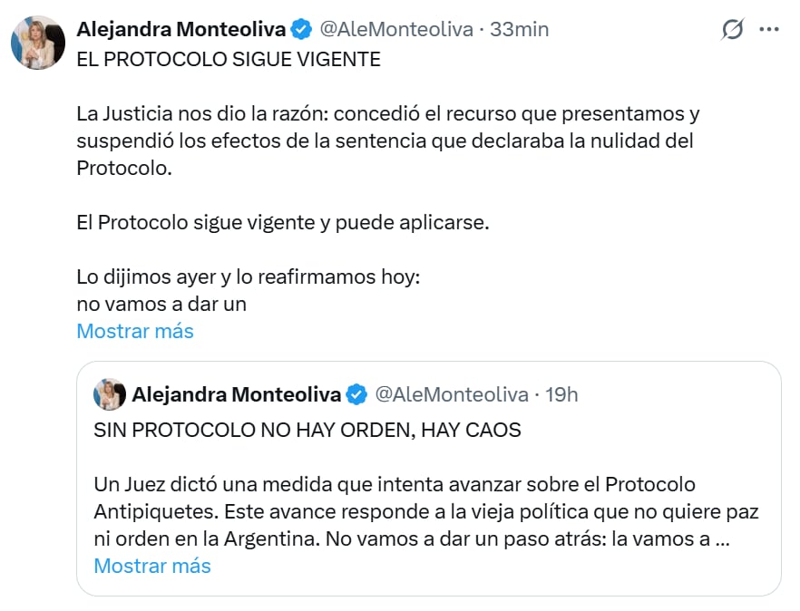 La ministra de Seguridad, Alejandra Monteoliva