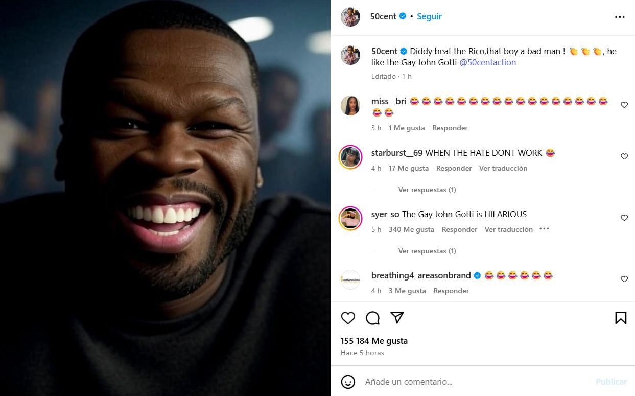 El rapero celebró la absolución parcial de Diddy con una foto sonriente en redes y un mensaje irónico que generó amplia repercusión entre seguidores del rap (Instagram/@50cent)