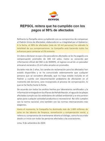 Comunicado Repsol.