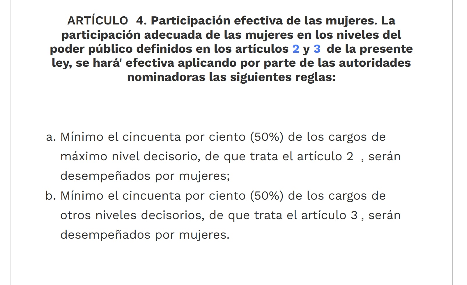 La Ley 581 de 2000 indica que las mujeres deben ocupar el 50% de los cargos de máximo nivel decisorio o de otros niveles de decisión - crédito Función Pública