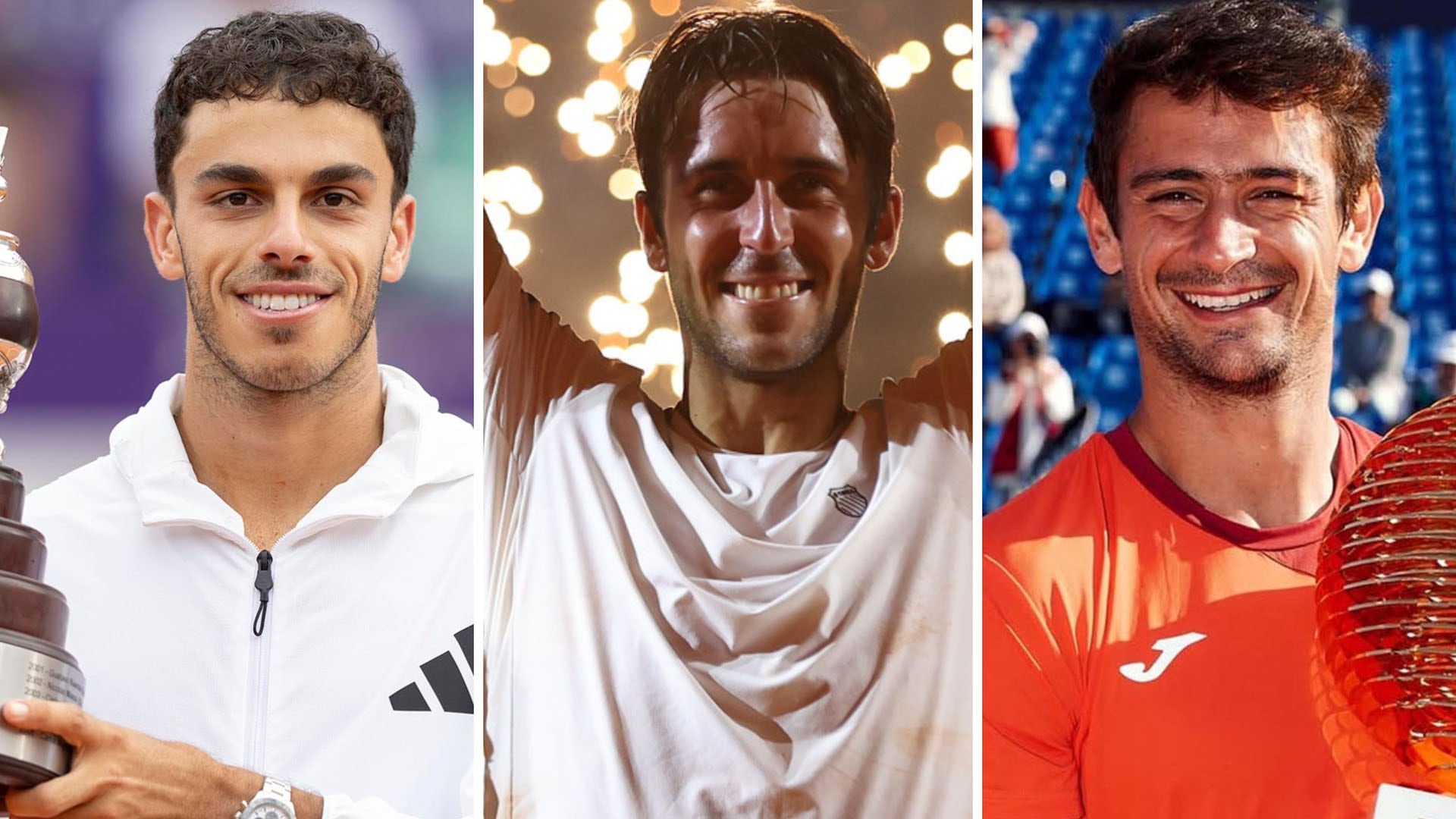 Francisco Cerúndolo, Tomás Etcheverry y Mariano Navone, los tres campeones ATP argentinos en lo que va de 2026