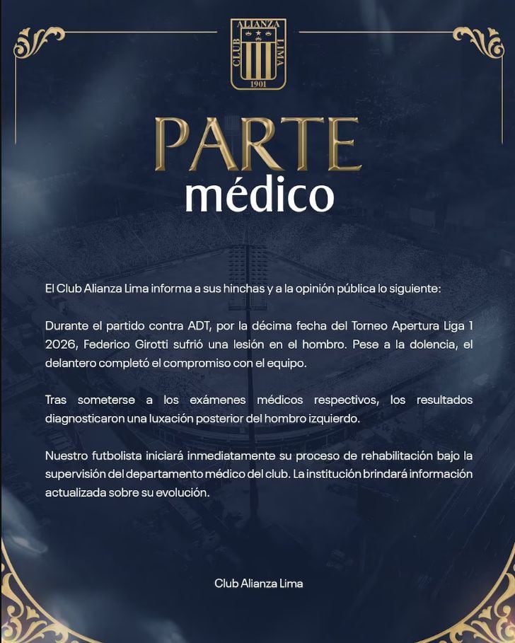 La baja de Federico Girotti obliga a Alianza Lima a reconfigurar su ataque, abriendo la disputa entre Guerrero y Ramos en un momento clave del torneo. (Alianza Lima)
