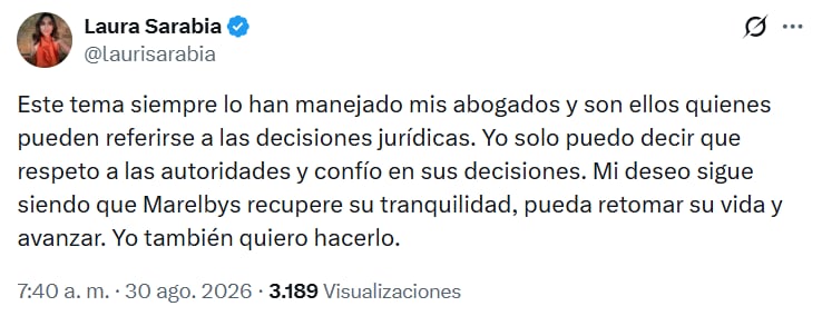 Laura Sarabia informó que espera que Marelbys Meza