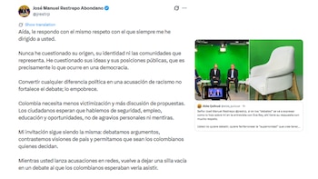 Así le contestó José Manuel Restrepo a Aida Quilcué por no asistir a debate televisado - crédito @jrestrp/X