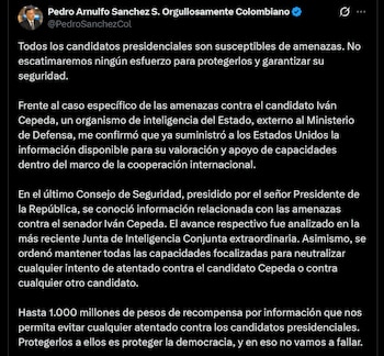 Pedro Sánchez - crédito @PedroSanchezCol/X