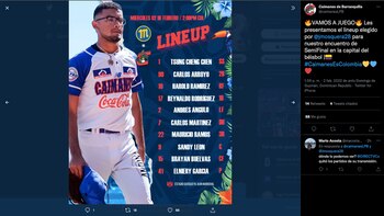 Alineación de Caimanes de Barranquilla para la semifinal de la Serie del Caribe 2022 ante Navegantes del Magallanes de Venezuela / (Twitter: @caimanesLPB)