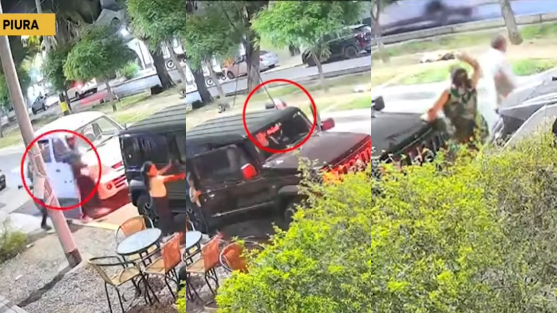 Una mujer enfrenta con una piedra a delincuentes armados para evitar un asalto en la avenida Independencia del distrito de Castilla en Piura. (Composición: Infobae Perú)