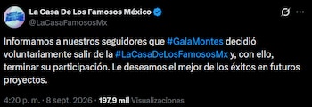 Así lo dio a conocer la producción de La Casa de los Famosos México a través de sus redes sociales.