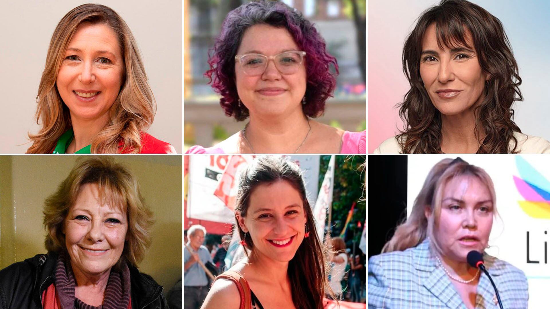 Myriam Bregman, Antonella Bianco, Natalia De la Sota (arriba), Liliana Olivera, Julia Di Santi y Yolanda Aguero (abajo), primeras candidatas en CABA, Córdoba y San Juan.