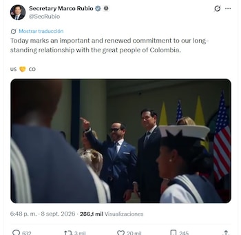 "El día de hoy supone un compromiso importante y renovado con nuestra relación de larga data con el maravilloso pueblo de Colombia", señaló Marco Rubio vía X - crédito @SecRubio/X