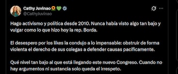 Cathy Juvinao - crédito @CathyJuvinao/X
