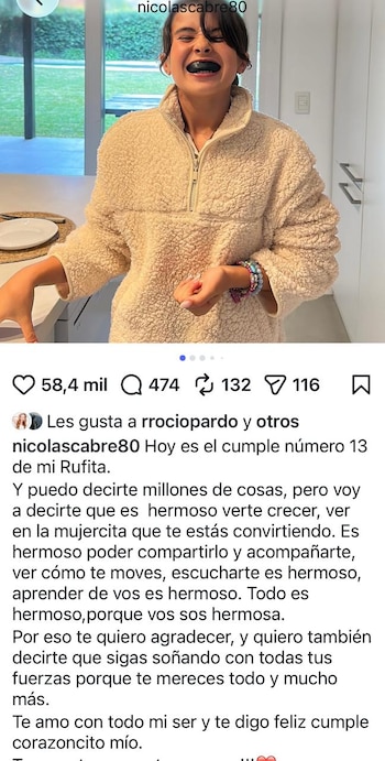 El saludo de Nicolás Cabré a su hija Rufina