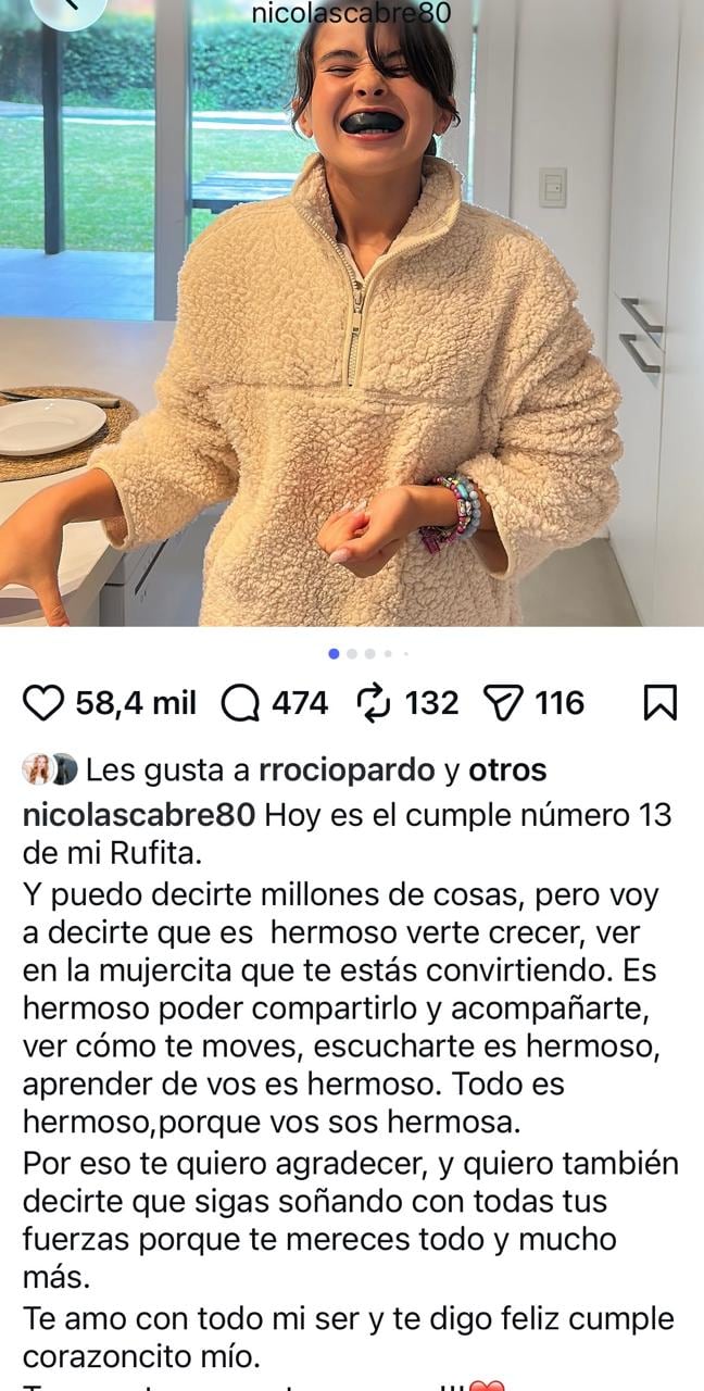 El saludo de Nicolás Cabré a su hija Rufina