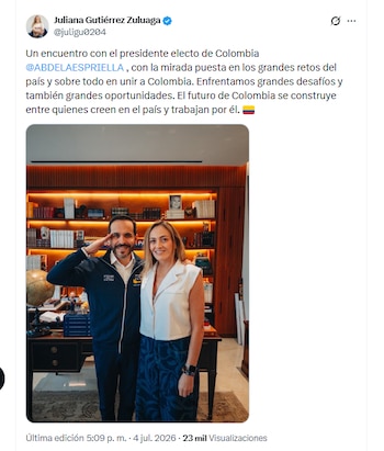 Juliana Gutiérrez Zuluaga, hermana de Federico Gutiérrez, será ministra del Deporte en el Gobierno de Abelardo de la Espriella - crédito @juligu0204/X