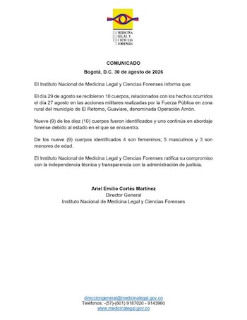 Entre los cuerpos identificados por Medicina Legal figuran tres menores de edad, cuatro mujeres y cinco hombres, mientras un cadáver sigue sin identificar - crédito Medicina Legal