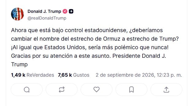El mensaje de Trump en Truth Social.