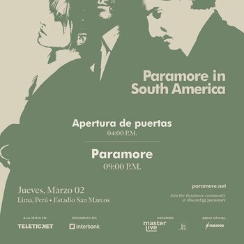 Programación del concierto de Paramore