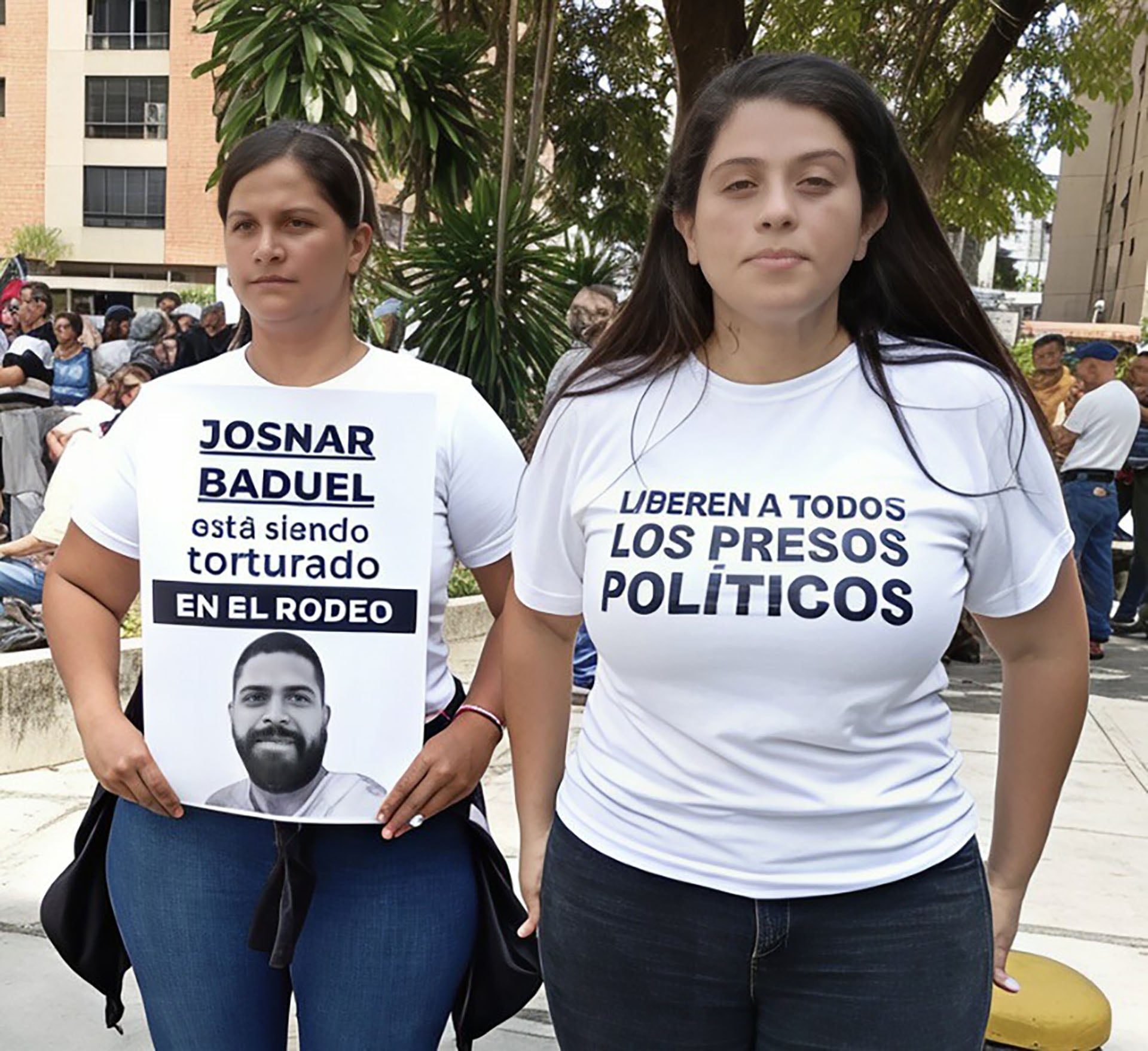 Margareth y Andreína Baduel durante una protesta en Caracas exigiendo libertad para los presos políticos