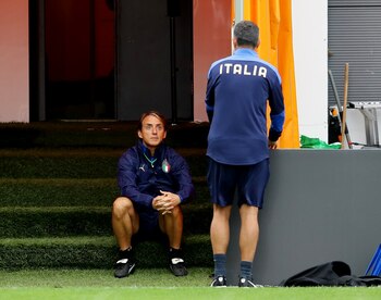 Roberto Mancini durante un entrenamiento