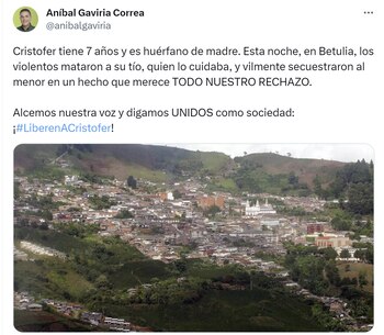 Gobernador de Antioquia denuncia secuestro