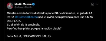 Martin Menem criticó a Ricardo Quintela por usar el avion provincial