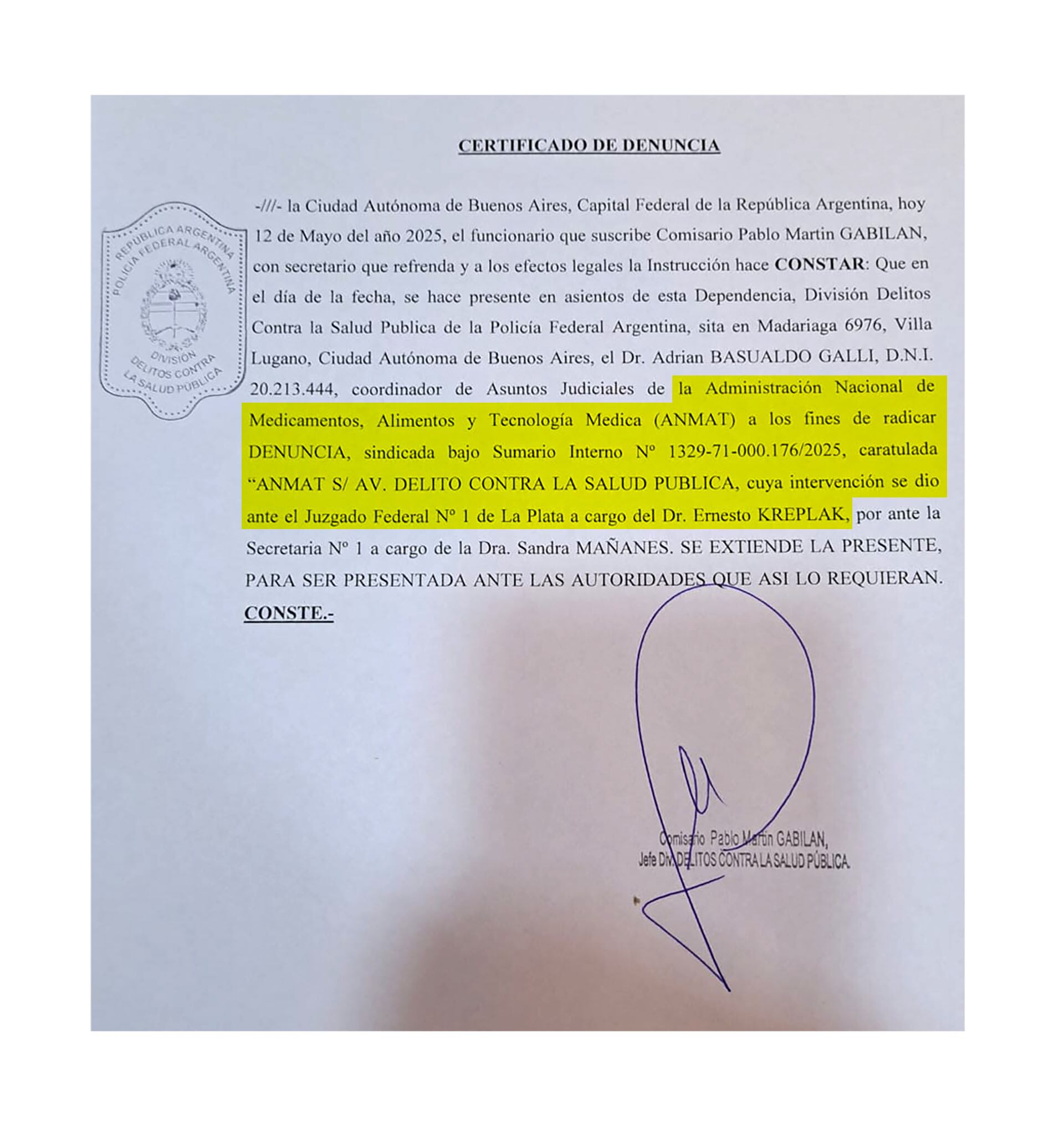 La ANMAT denunció la contaminación de una partida de fentanilo que habría producido la muerte de 9 pacientes