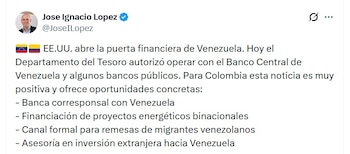 José Ignacio López, presidente de Anif, dijo que para Colombia esta noticia es muy positiva y ofrece oportunidades concretas - crédito @JoseILopez/X