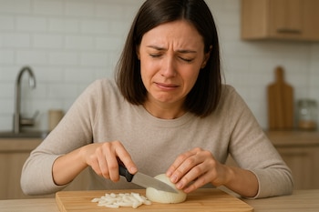 Cortar cebollas lentamente y con