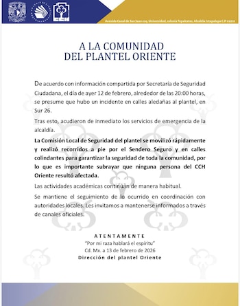 La Dirección del CCH Oriente