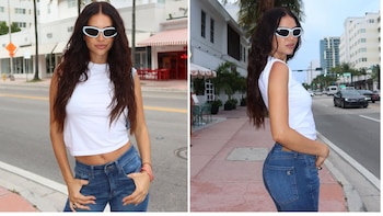 Zaira Nara reversionó el look albiceleste con pantalón chupín en Miami
