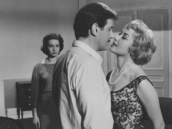 Escena de "A puerta cerrada", (1962) de Pedro Escudero, c/Duilio Marzio, Inda Ledesma y María Aurelia Bisutti