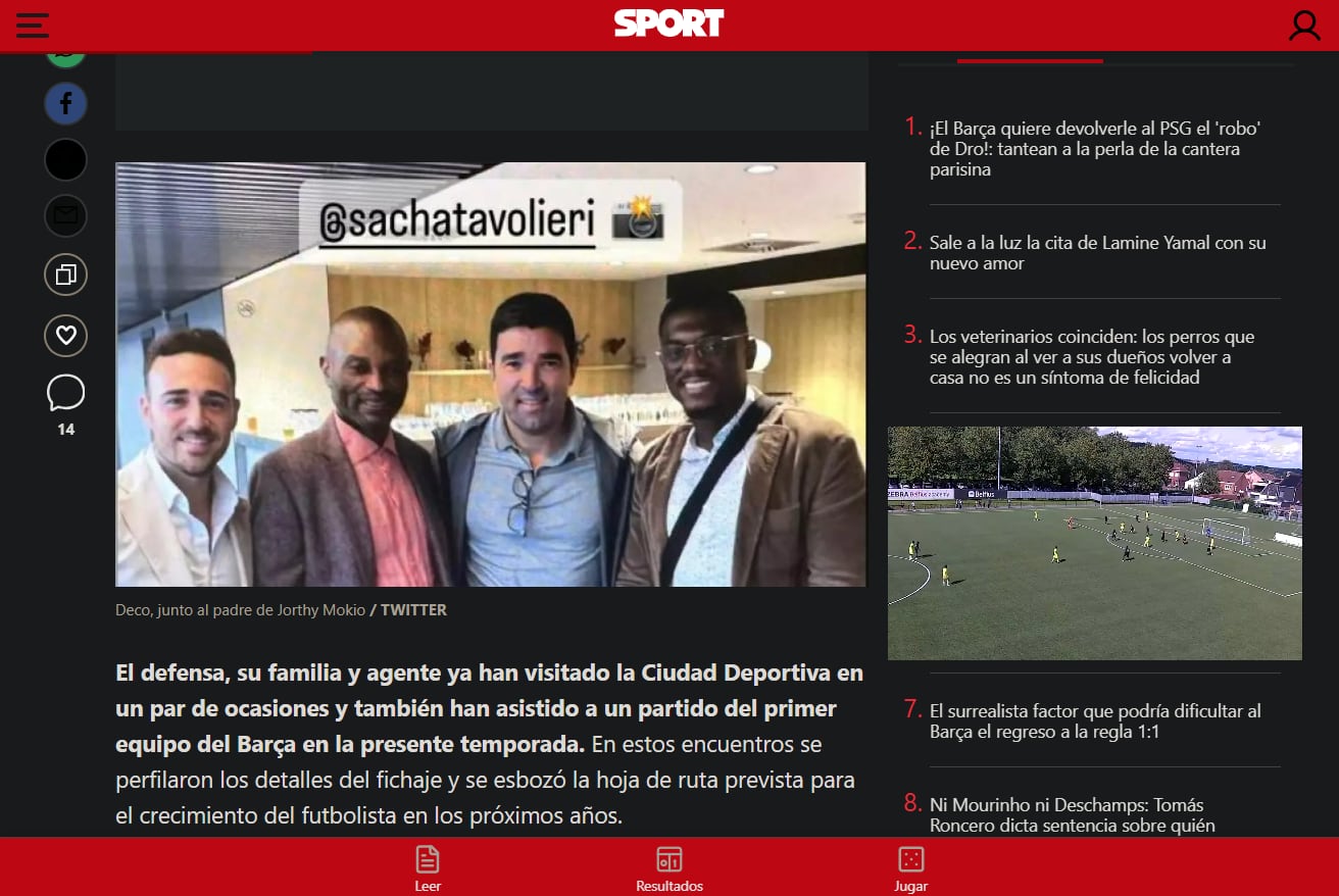 El diario catalán recordó el momento cuando Mokio estuvo en el radar del FC Barcelona-crédito Sport