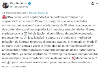 Una postura contundente ha sido defendida por el mandatario local, quien solicitó sanciones ejemplares y coordinación permanente para enfrentar la explotación y el abuso de menores en la ciudad - crédito Federico Gutierrez / X