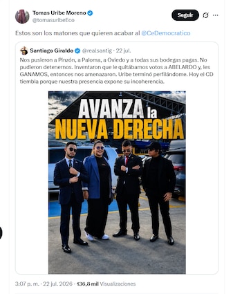 Tomás Uribe Moreno llamó matones a creadores de contenido - crédito @tomasuribeEco/X