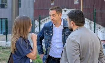 31/10/2026 El cabeza de lista de Frente Amplio al Congreso por Madrid junto a los candidatos número 3 y 4 de Comuns-Front Ampli por Barcelona, Júlia Miralles y Andrés García Berrio.
POLITICA