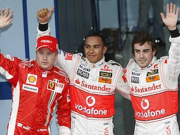 Raikkonen, Hamilton y Alonso en