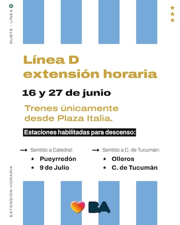 Los usuarios de la línea D podrán descender en Congreso de Tucumán, Olleros, Pueyrredón y 9 de Julio por criterios de demanda y cercanía