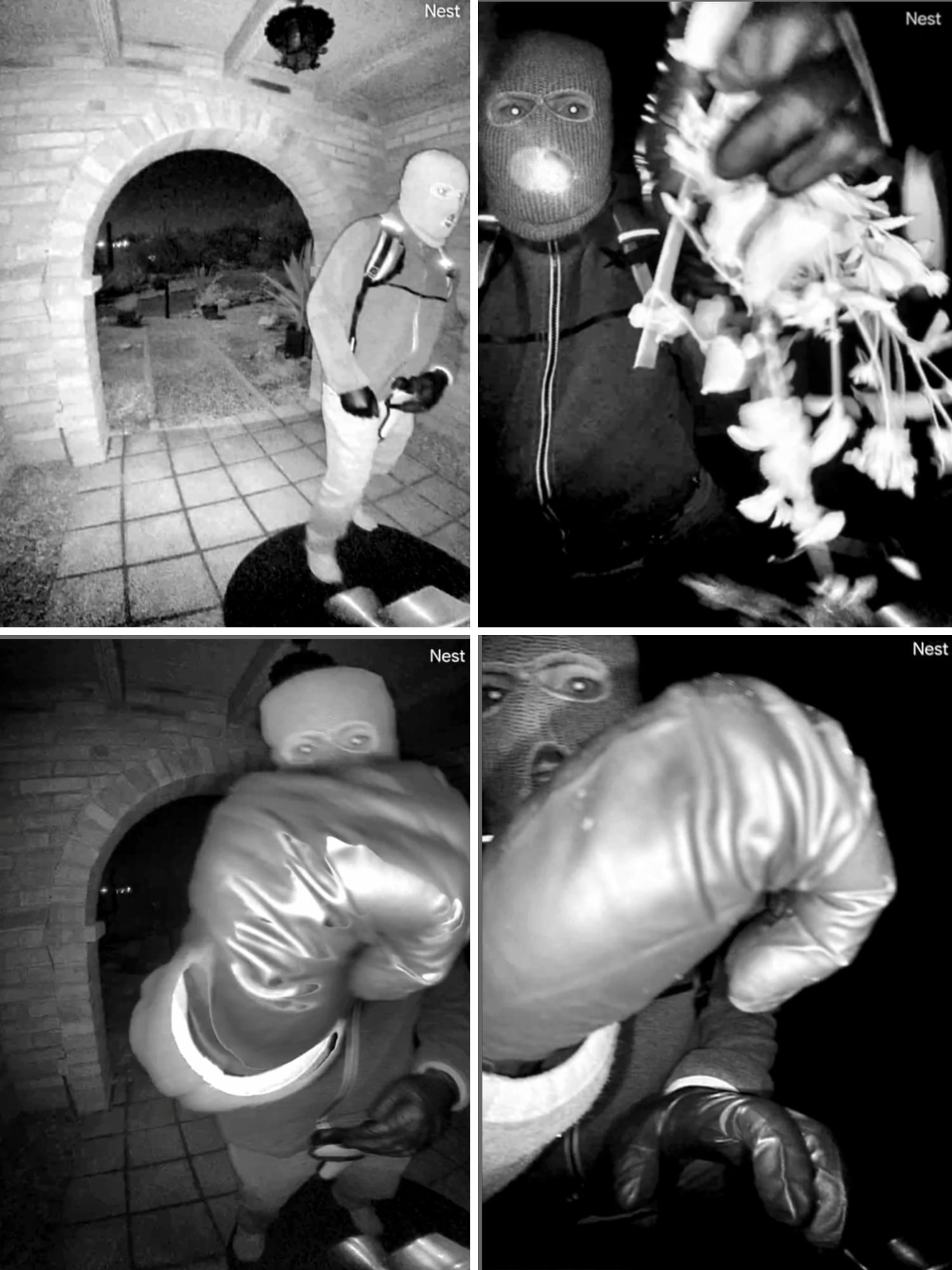 Imágenes de cámaras de seguridad muestran a una persona encapuchada merodeando la vivienda la noche del secuestro (FBI vía AP)