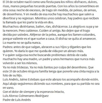 Colmenares Rodríguez dijo que identifica el dolor de los familiares de Jaime Esteban Moreno a partir de su propia experiencia - crédito @lcolmenaresr/X