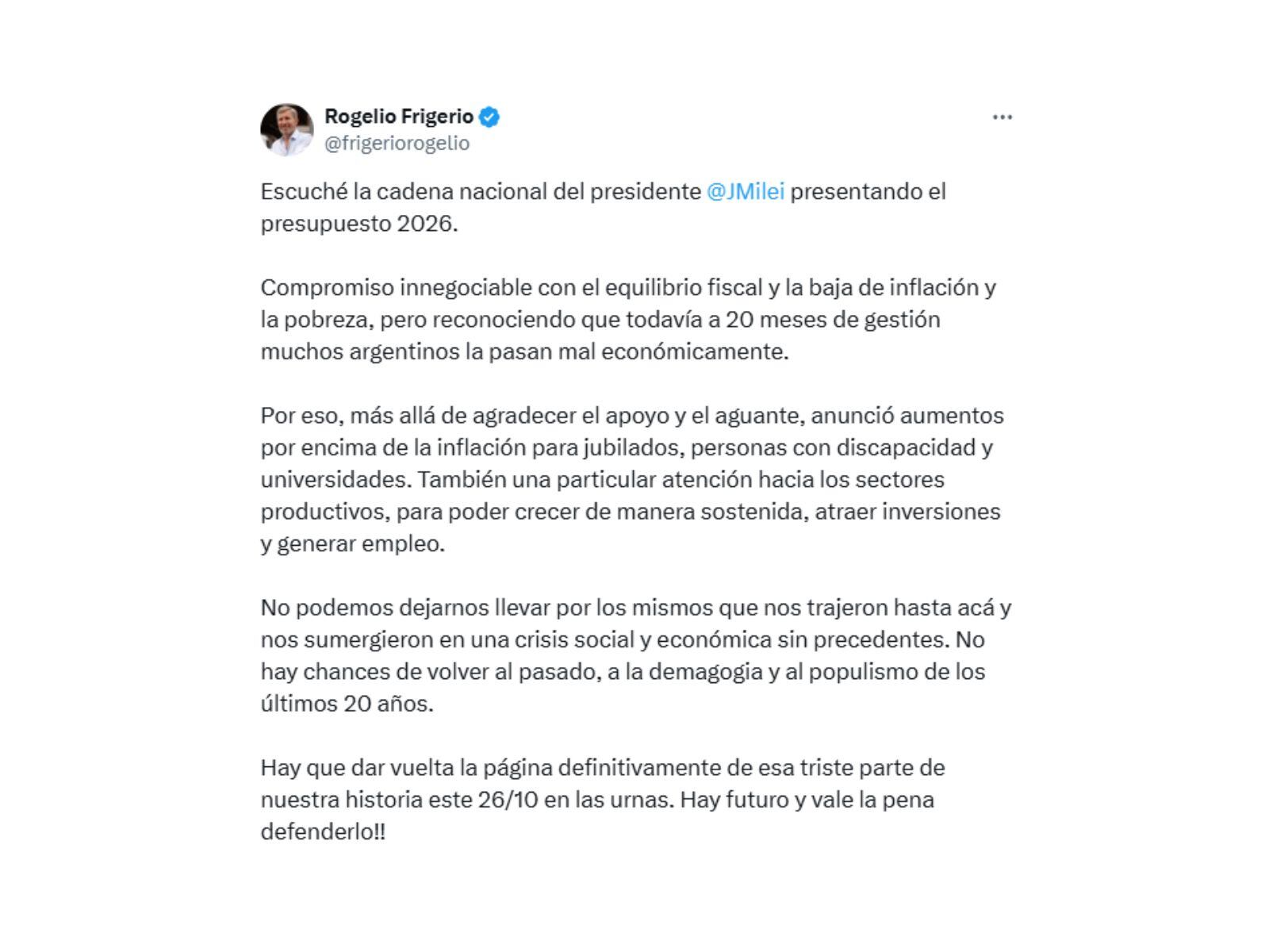 El mensaje de Rogelio Frigerio