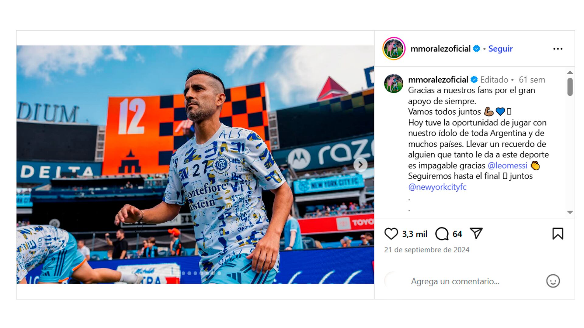 El posteo en el que Maxi Moralez en 2024 donde le agradeció a Messi el intercambio de camisetas