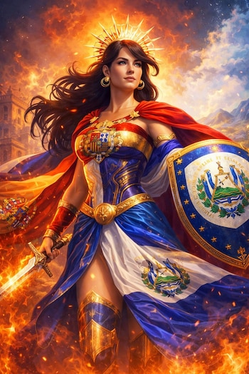 En sus redes sociales, Olona acompañó el anuncio de su próxima visita a El Salvador con una imagen donde se aprecian los escudos de El Salvador y España./ (Redes sociales de Macarena Olona)