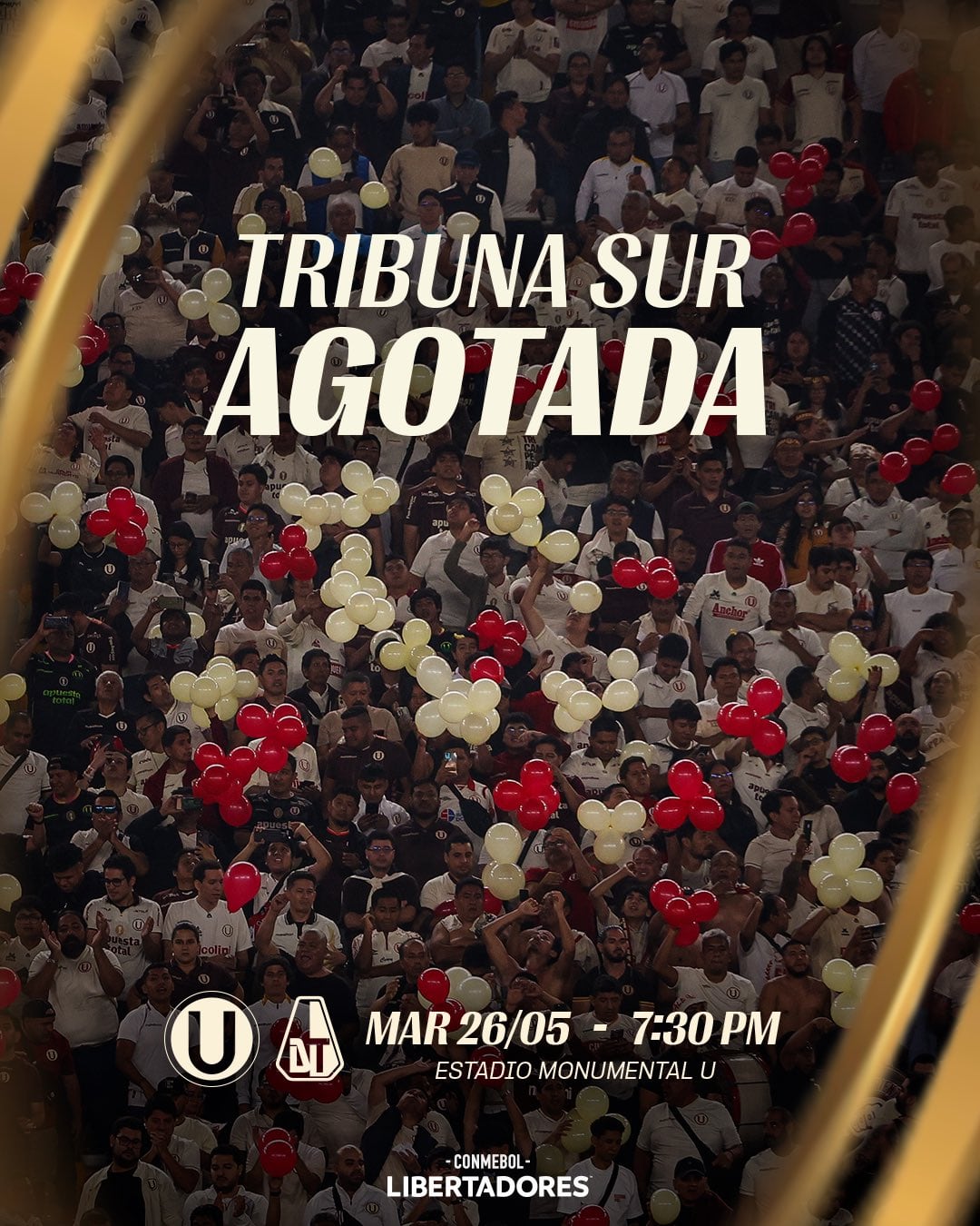 Hinchas de Universitario agotaron los boletos de la tribuna sur del Estadio Monumental para el duelo ante Deportes Tolima. Crédito: X Universitario.