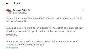 Gustavo Petro le responde a Paloma Valencia por la jurisdicción agraria - crédito @petrogustavo