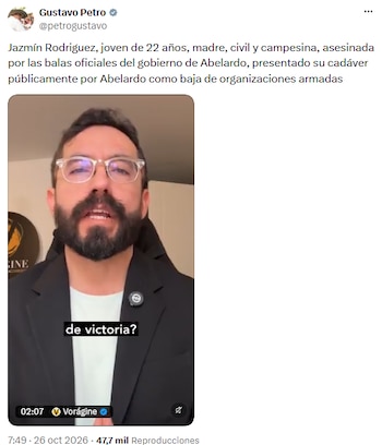 Gustavo Petro cuestionó versión oficial sobre muerte de Yasmín Rodríguez en operativo militar - crédito @petrogustavo/X