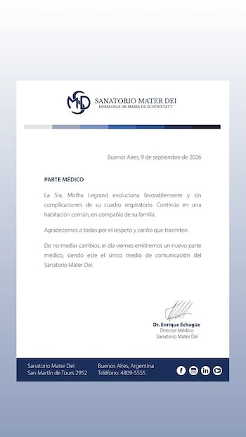 Nuevo parte médico de Mirtha Legrand